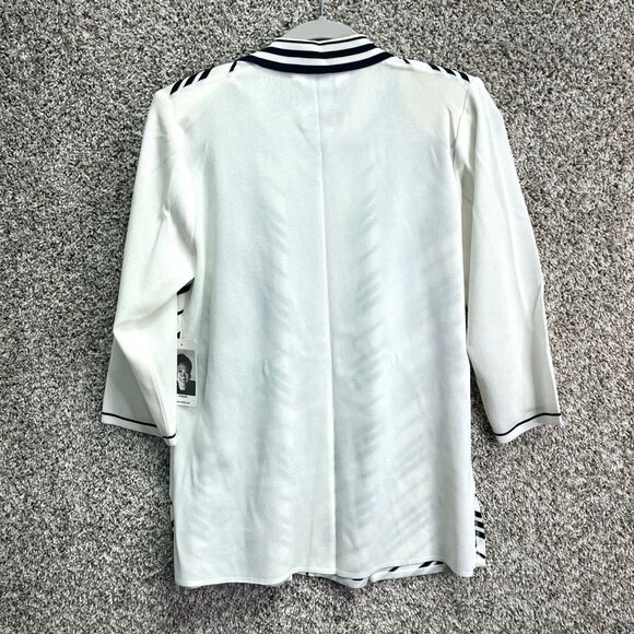 Exclusively Misook Cardigan Women’s Small Black and White Striped Open Front Kni - Picture 6 of 6